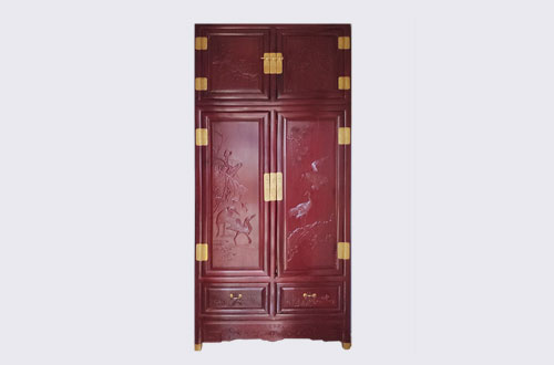 上栗高端中式家居装修深红色纯实木衣柜